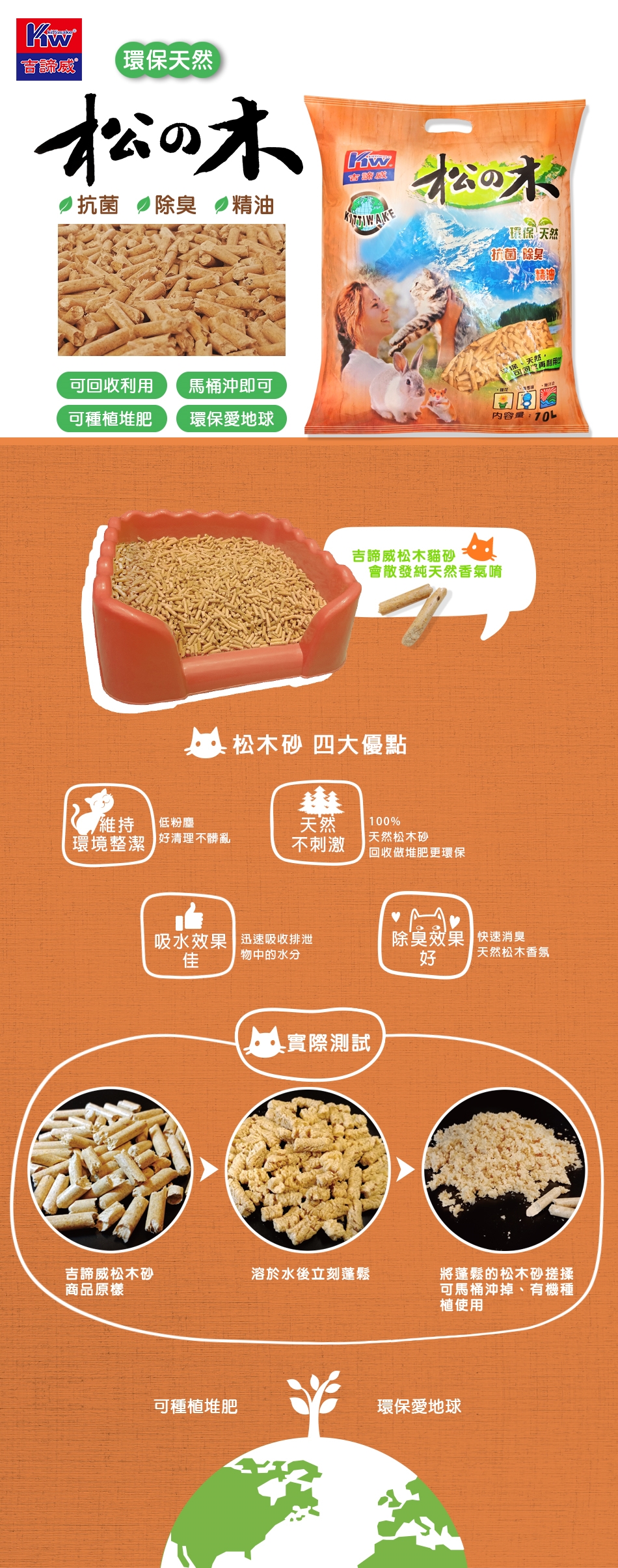 天然, 環保, 除臭, 無粉塵, 貓砂
